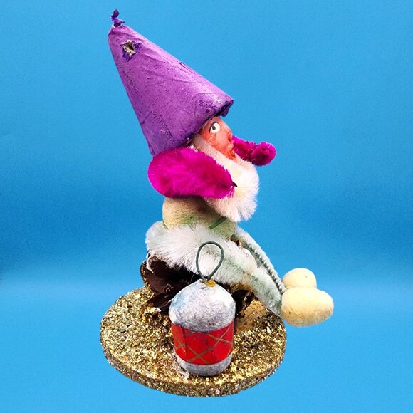 Vintage 1950s Putz Elf Spun Cotton Chenille Gnome Ornament Lantern Purple Japan - Picture 7 of 10